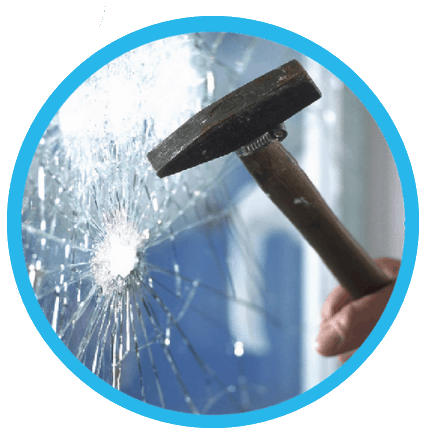 Safety Films Hammer breaking a window but Not shattering